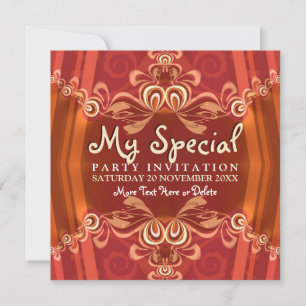 Exotic Red+Gold Girls Boudoir Party Invitations