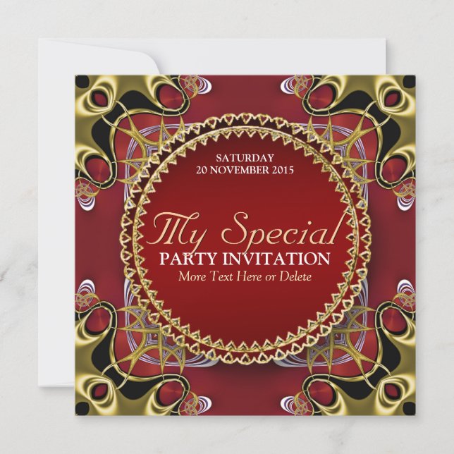 Exotic Red Gold Lace Special Party Invitation (Devant)