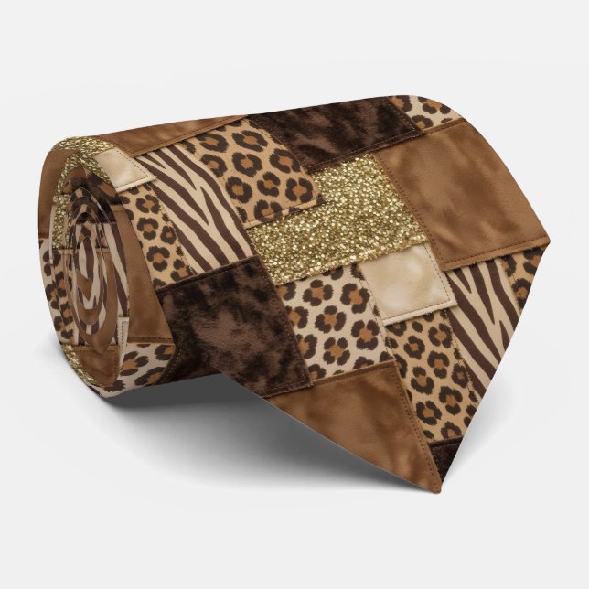 Exotique cravate | Motif d'animal sauvage africain (Roulé)