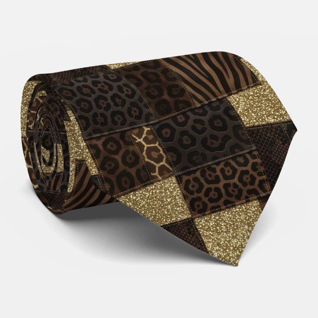 Exotique cravate | Motif d'animal sauvage africain (Roulé)