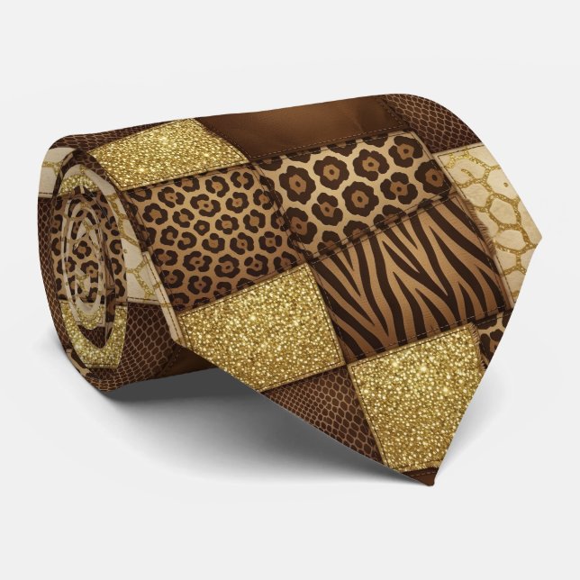 Exotique cravate | Motif d'animal sauvage africain (Roulé)