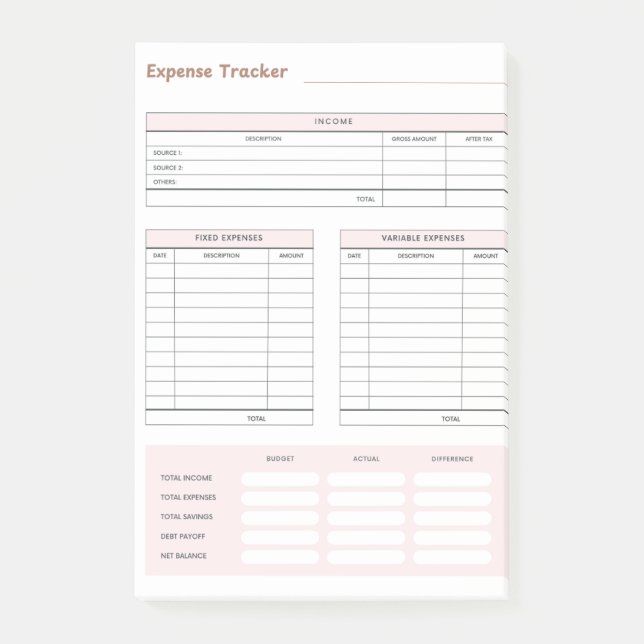 Expense Tracker Post-It Notes (Devant)
