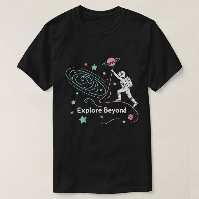 Explorez Beyond Astronaut T-shirt Sticker. (Design devant)