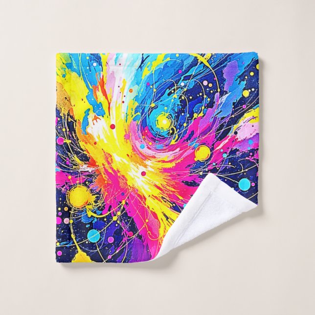 Explosion Cosmique : Art vibrant à éclaboussures (Gant de toilette)
