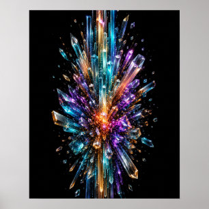 Explosion de cristal radieux Affiche abstraite 3D