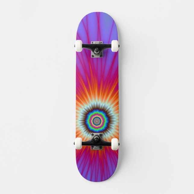 Explosion de skateboard en bleu rose et rouge (Recto)