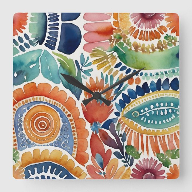 Explosion florale vive : Horloge murale aquarelle (Recto)