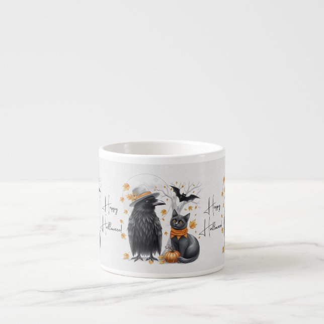 Expresso Corbeau et chat "Happy Halloween !" Crow Tasse (Devant)