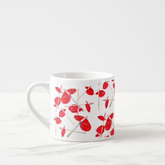 Expresso Tasse à café à motif de fleurs d'anthurium rouges (Gauche)