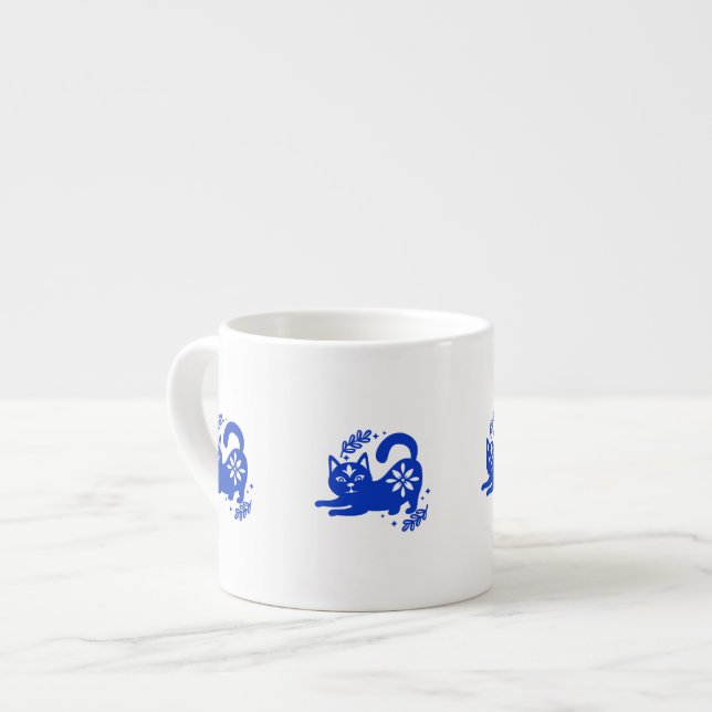 Expresso Tasse à espresso Chat Bleu Espiègle – CozyBun (Devant gauche)