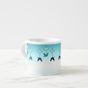 Expresso Tasse à espresso, oiseaux bleus et nuages mignons