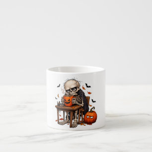 Expresso Tasse de Squelette Buvant une Citrouille Halloween