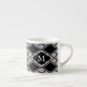Expresso Tasse espresso en tricot ARGYLE NOIR + Initiale
