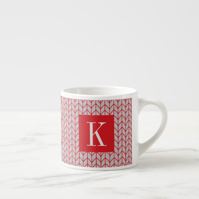 Expresso Tasse espresso en tricot gris ROUGE + Initiale II (Droite)
