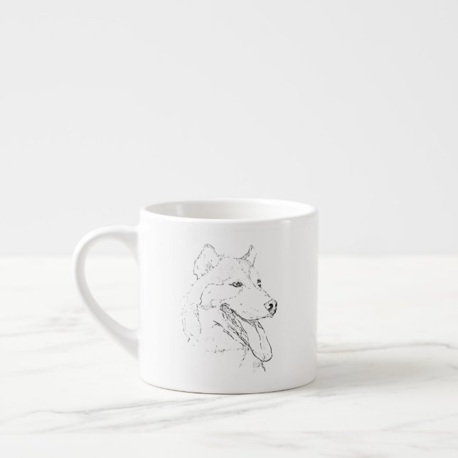 Expresso Tasse Husky – Illustration à l'encre de chien dess (Gauche)