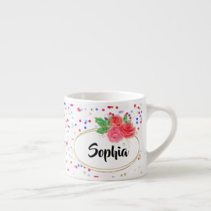 Expresso Tasse personnalisée, tasse de fleurs roses, nom pe