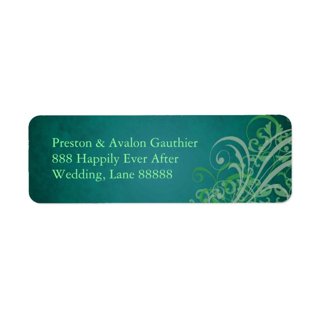 Exquis Green Scroll Turquoise Mariage Étiquette de (Devant)
