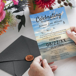 Exquise Dove and Beach Memorial Invitations
