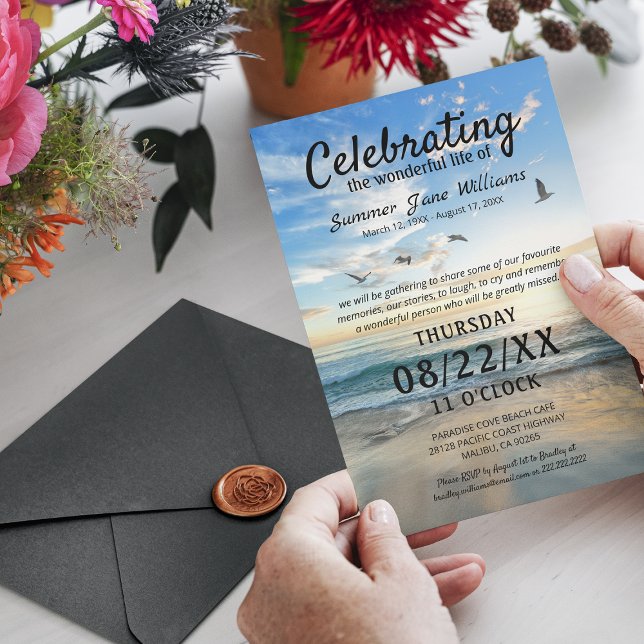 Exquise Dove and Beach Memorial Invitations (Créateur téléchargé)