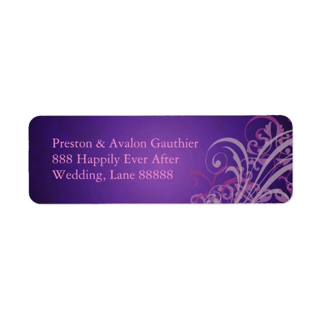 Exquise Pink Scroll Purple Mariage Étiquette de ad (Devant)