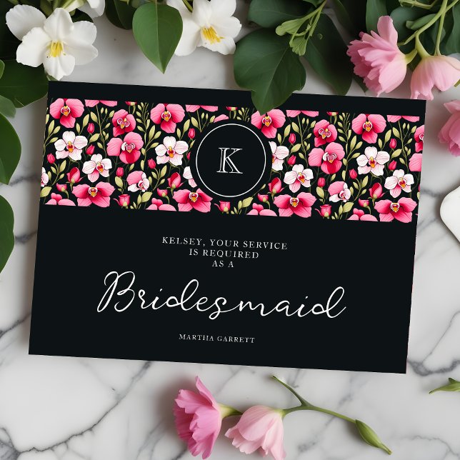 Exquisite Colorful Botanical Pink Orchids & Roses  (Exquisite Colorful Botanical Pink Orchids & Roses Bridesmaid Proposal Cards.)