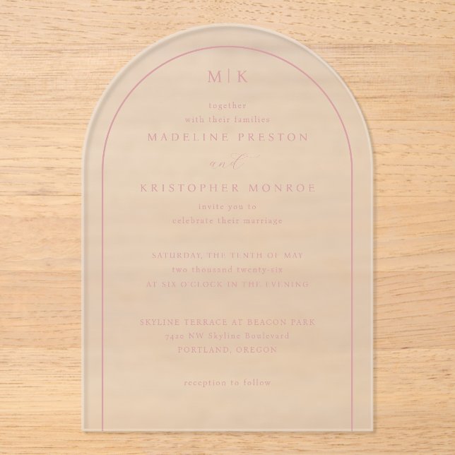 Exquisite Pink Calligraphy Invitation (Recto)