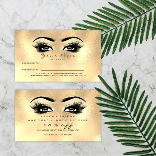 Extension de maillot de maquillage or de la carte  (Salon Referral Card Gold Makeup Lashes Extension)