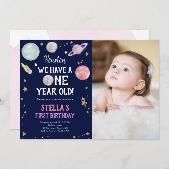 Externe Planètes spatiales Invitation d'anniversai (Devant / Derrière)