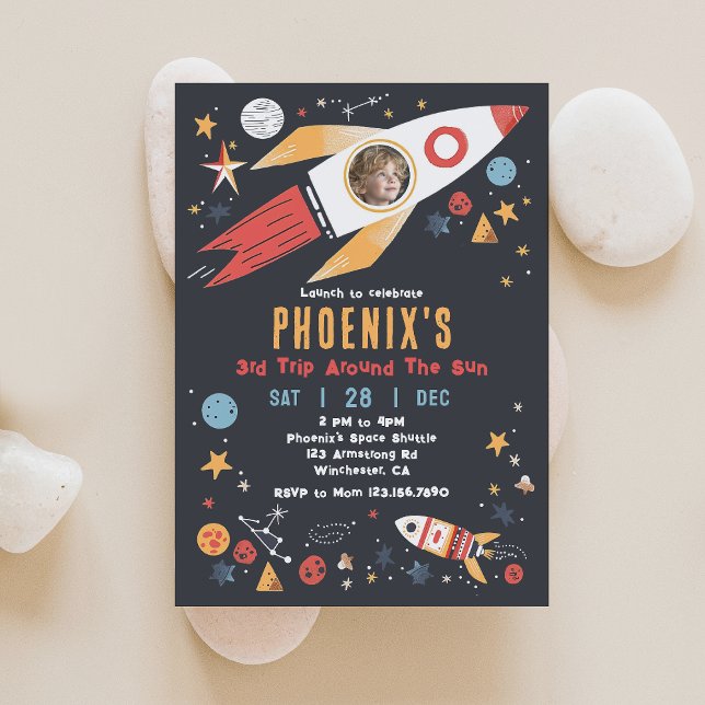 Externe Rocket Invitation photo Anniversaire (Créateur téléchargé)