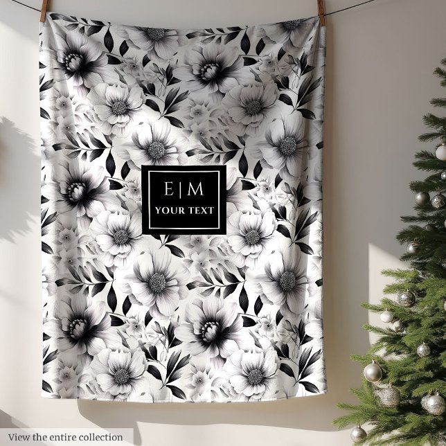 Extraordinaire couverture de fleurs noir et blanc  (Amazing opulent black and white flowers blanket)