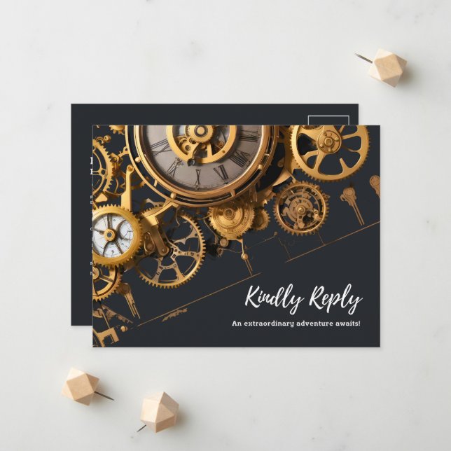 Extravaganza Steampunk Invitation Vintage Horloger (Devant/Arrière en situation)