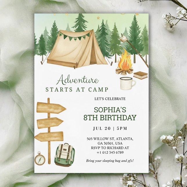 Eye catching birthday Invitation in camping vibe  (Créateur téléchargé)