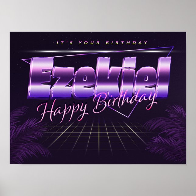 Ezekiel Nom Vorname lila retro Poster Geburtstag (Devant)