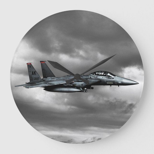 F-15E Frappe Aigle Arrondi (Grande) Horloge murale (Recto)