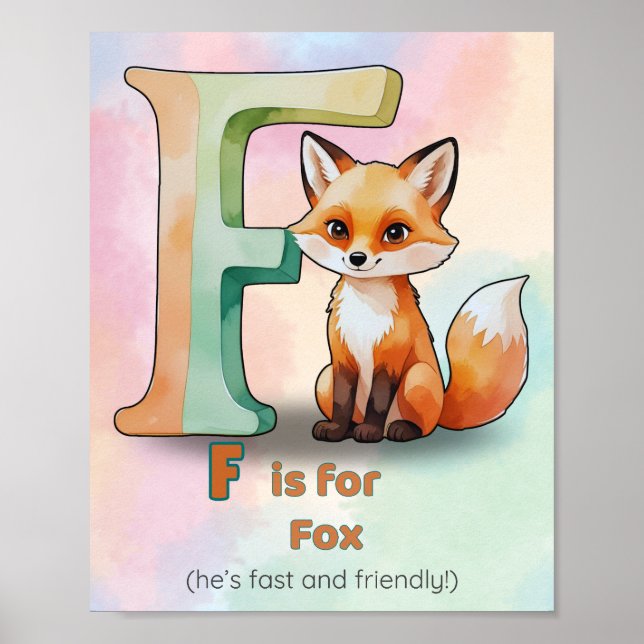 F est pour Fox - Whimsical Alphabet Poster animal  (Devant)
