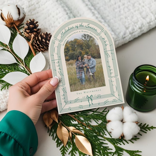 Fa La La Bow Sheet Musique Arche Photo Carte de No (Fa La La Bow Sheet Music Arch Photo Christmas Card)