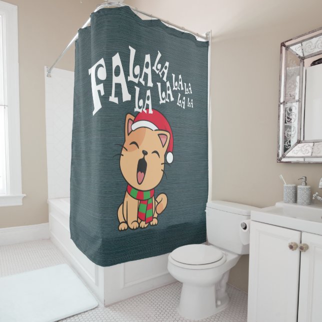 Fa La La La Christmas Chat Chantant Douche Rideau (En situation)