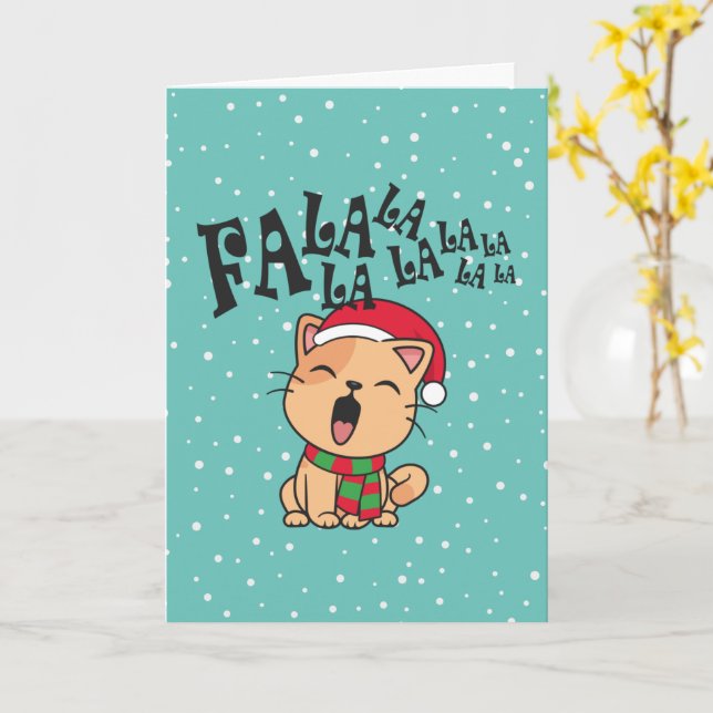 Fa La La La La Christmas Chat Carte de voeux (Fleur jaune)