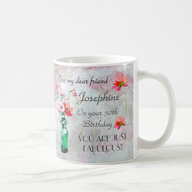 Fab à 50 KEEPSAKE Mug Floral Pastel Nom Mug (Droite)