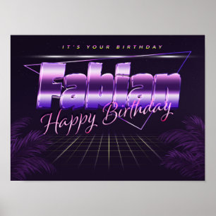 Fabian Nom Vorname lila retro Poster Geburtstag