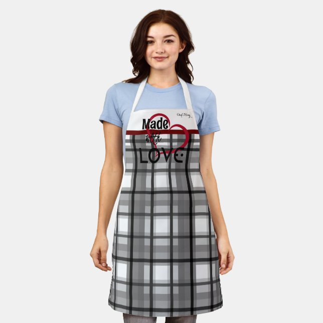 Fabriqué avec amour Tablier personnalisé en gris (Porté)