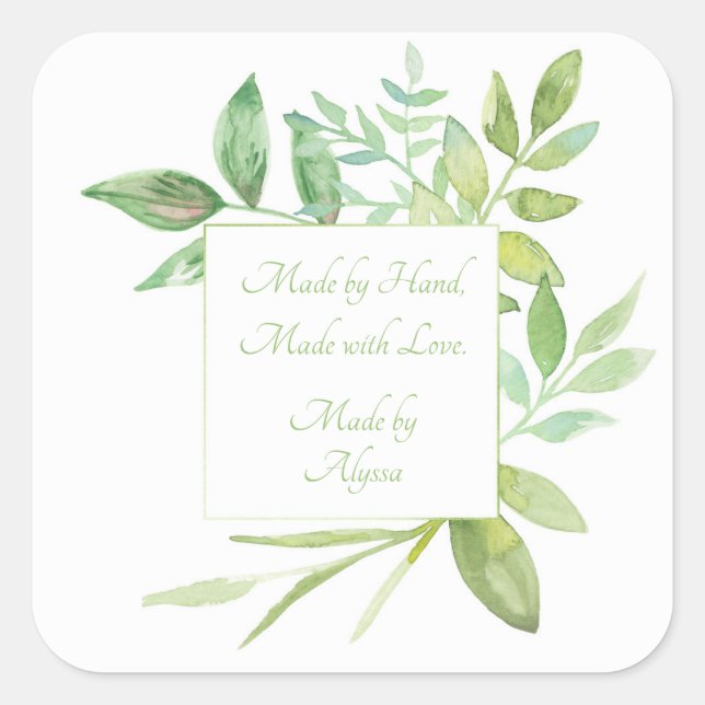 Fabriqué par Étiquette à la main avec un feuillage (Devant)