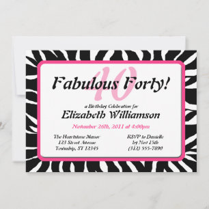 Fabuleux 40 Invitations d'anniversaire Zebra Print