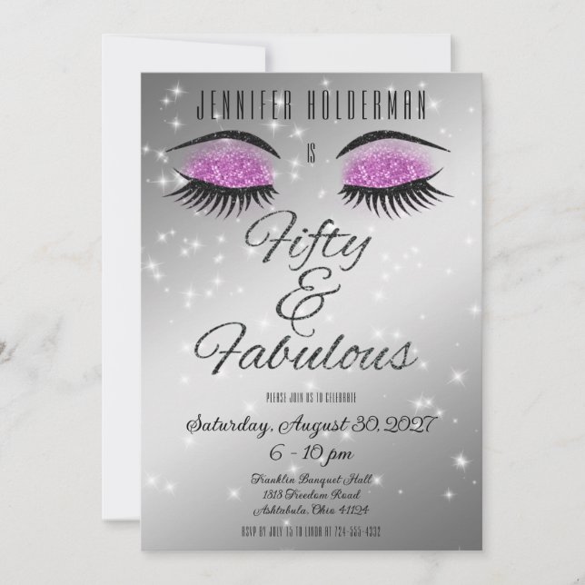 Fabuleux 50 Black Hot Pink Glam Eyes Invitation (Devant)