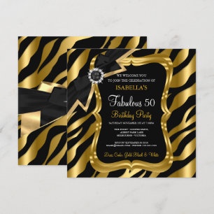 Fabuleux 50 Pearl Gold Bow Black Zebra Invitation