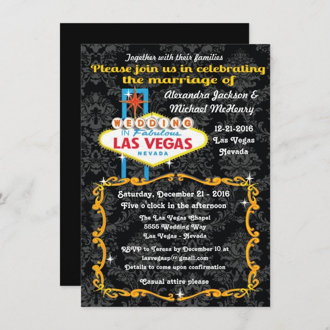 Fabulous Las Vegas Mariage damassé Invitations (Devant / Derrière)