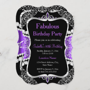 Fabulous Purple Silver Black Party Invitation