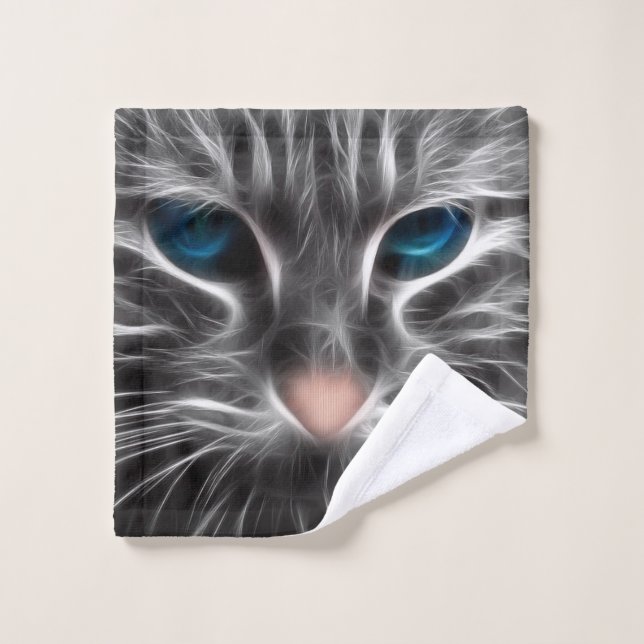 Face de chat bleu magnifique (Gant de toilette)