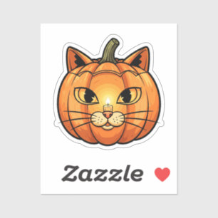 Face de lanterne Citrouille de chat - Sticker en v
