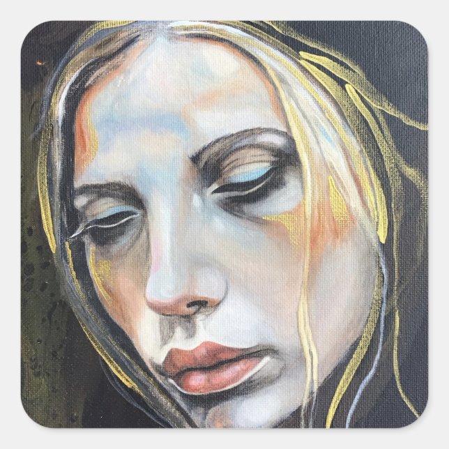 Face of sadness, young lady artwork stickers (Devant)